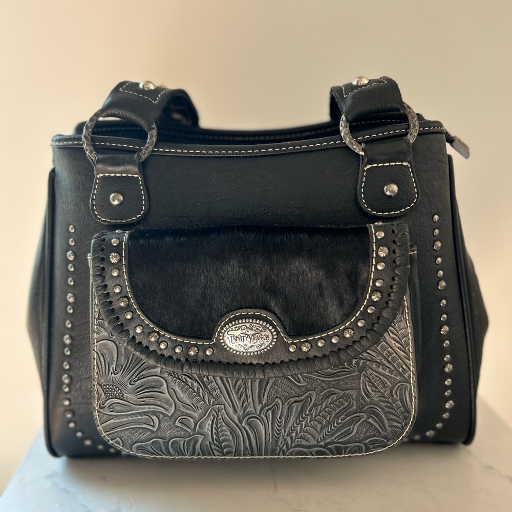 Trinity Ranch Western Leather and Cowhide Shoulder Bag - Picture 1 of 1